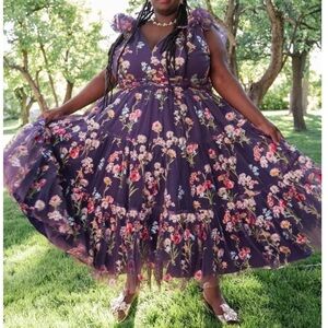 JessaKae Purple Floral Midi Dress